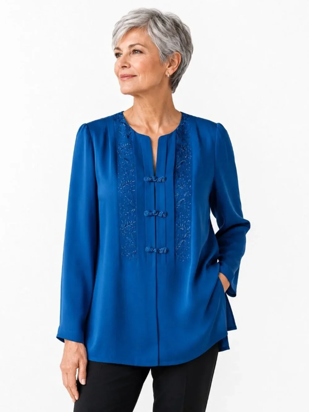 Adrianna Papell Pure Silk Blue Embroidered Jacket